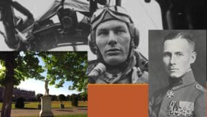 A collage of photos with an older man in the background.