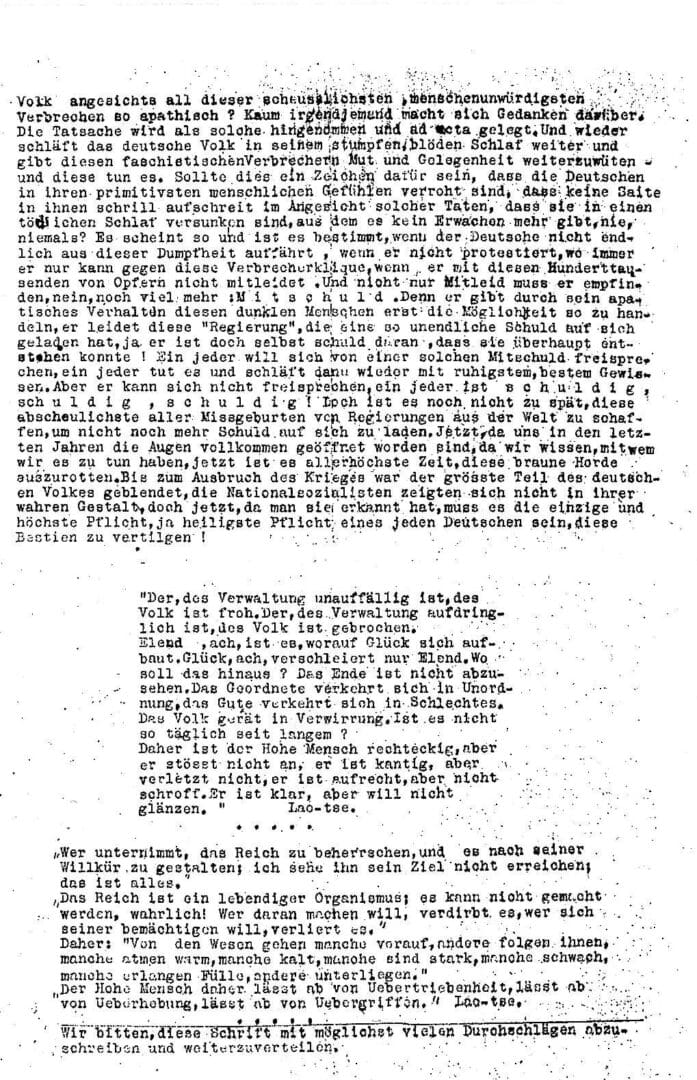 Second leaflet written by the White Rose, later known as the German Resistance